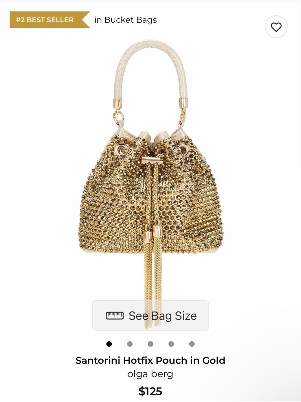 Olga Berg Gold Crystal Drawstring Bucket Bag